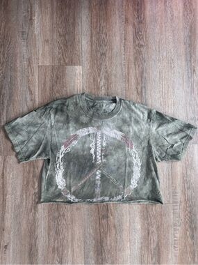 Vintage Olive Tie-Dye Peace Sign Crop Top - Women